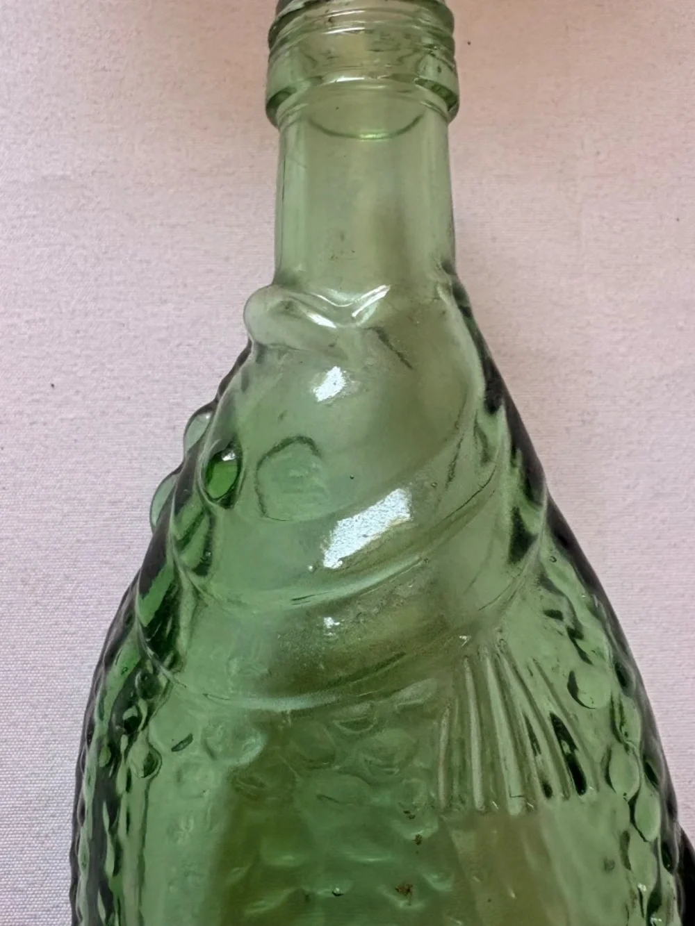 Vintage Vetreria Etrusca VE Green Glass Fish Shaped Bottle Italy 7.5